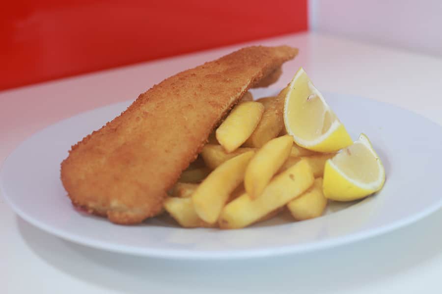 crumbed fish and chips